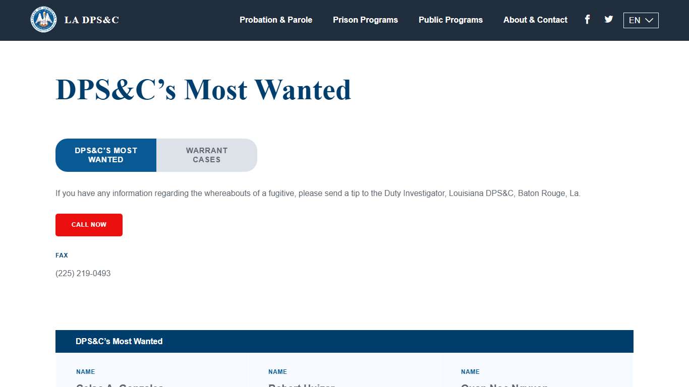 DPS&C’s Most Wanted - Louisiana Department of Public Safety & Corrections