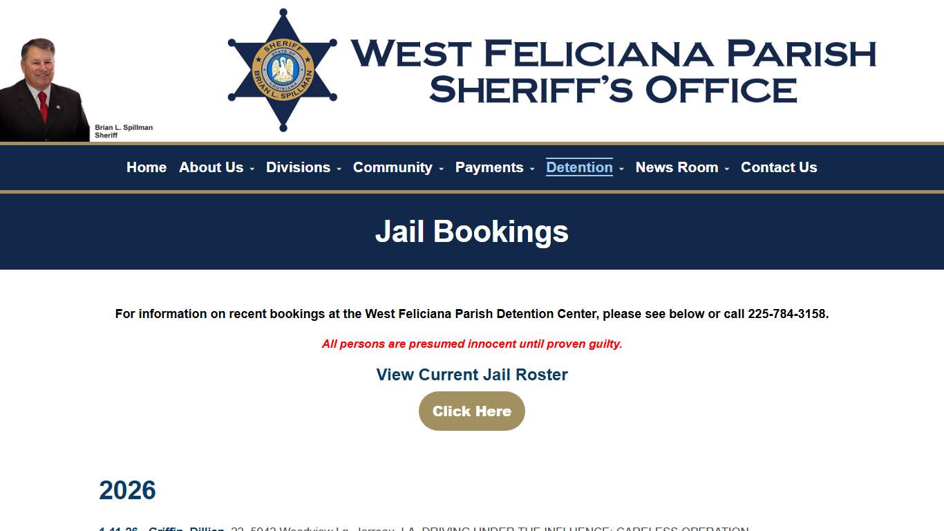 West Feliciana Parish Sheriff’s Office > Detention > Jail Bookings